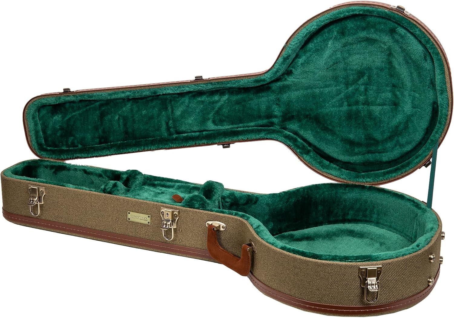 Crossrock Master Series 5-String Resonator Banjo Case | Olive Green Tweed Exterior, Re-Engineered Wooden Shell, Leather Handle(CRW720BJOG)