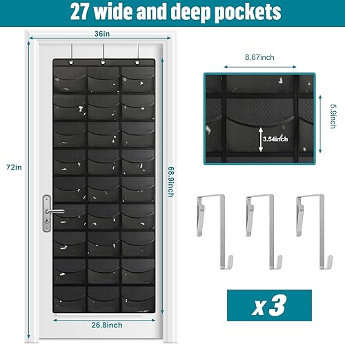 Miniatura 2 de Fixwal Organizador de sombreros para gorras de béisbol, 27 bolsillos sobre la puerta, estante para almacenamiento de pared de armario, colgador de