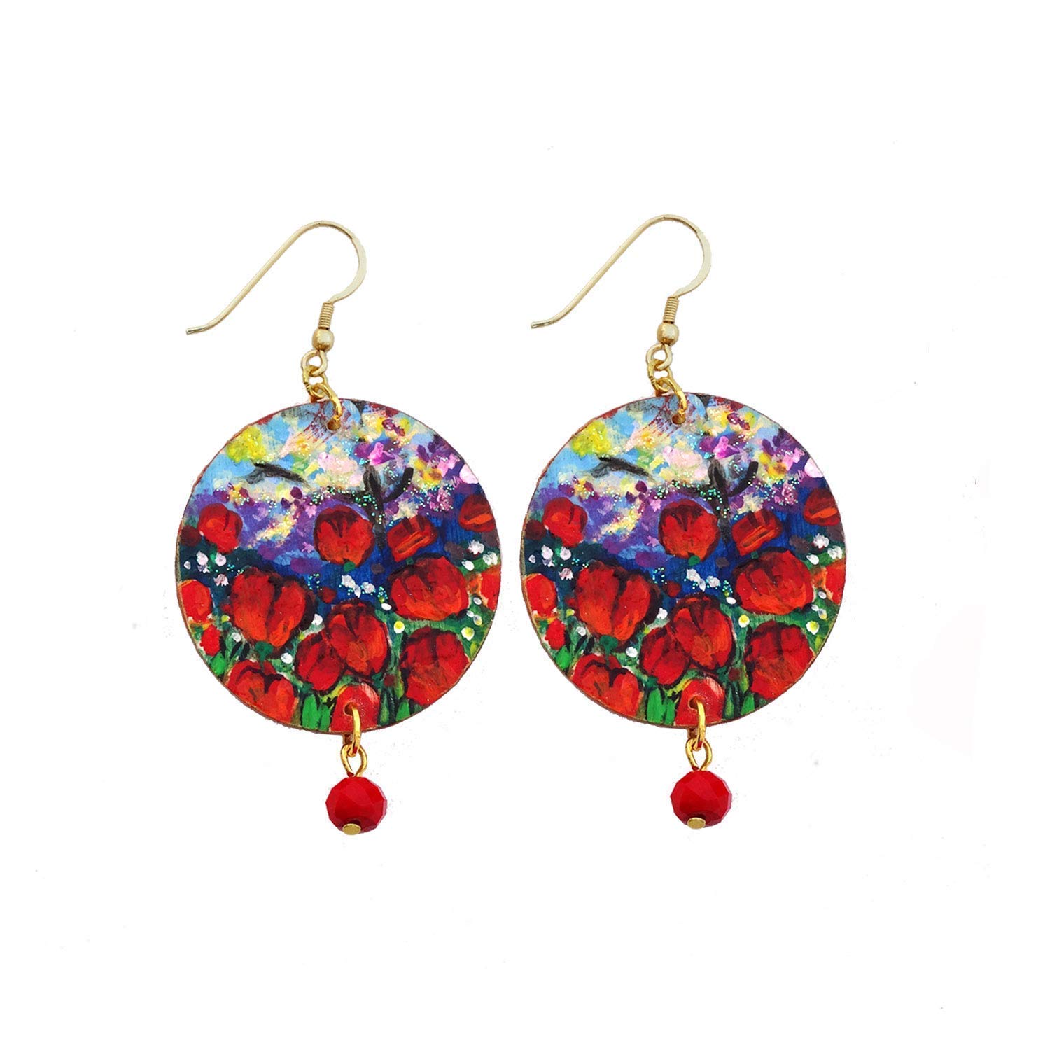 Boucles d'oreilles peintes à la main - TULIPES ROUGES - Boucles d'oreilles pour femmes, Bijoux en bois peint, Crochet en argent, Made in Italy, Bijoux, Artisanat