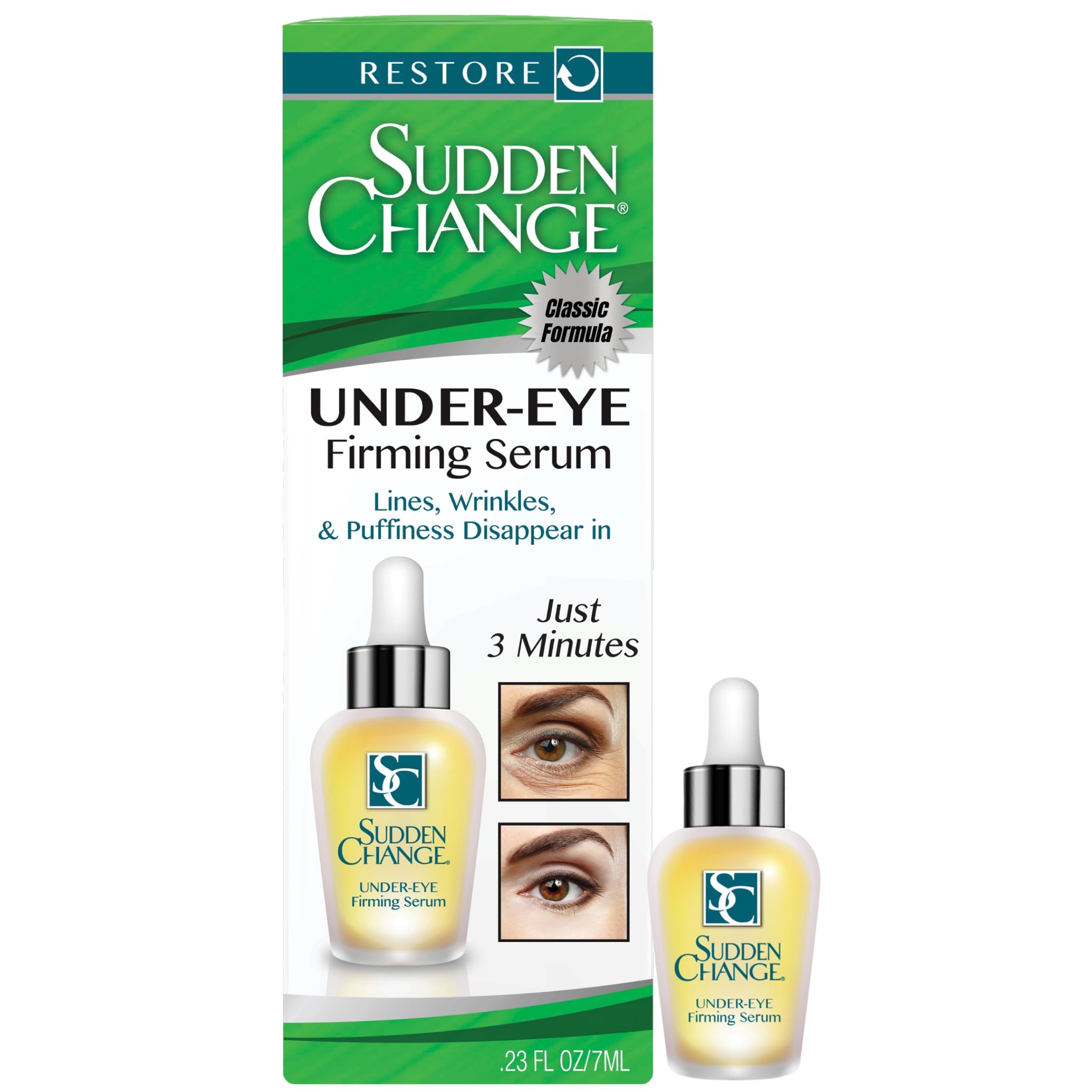 Sudden Change Instant Under-Eye Firming Serum - (Classic Formula) Under-Eye Bags Treatment for Puffiness, Lines, & Wrinkles - Wear With or Without Makeup - 3 Minute Results (0.23 oz)