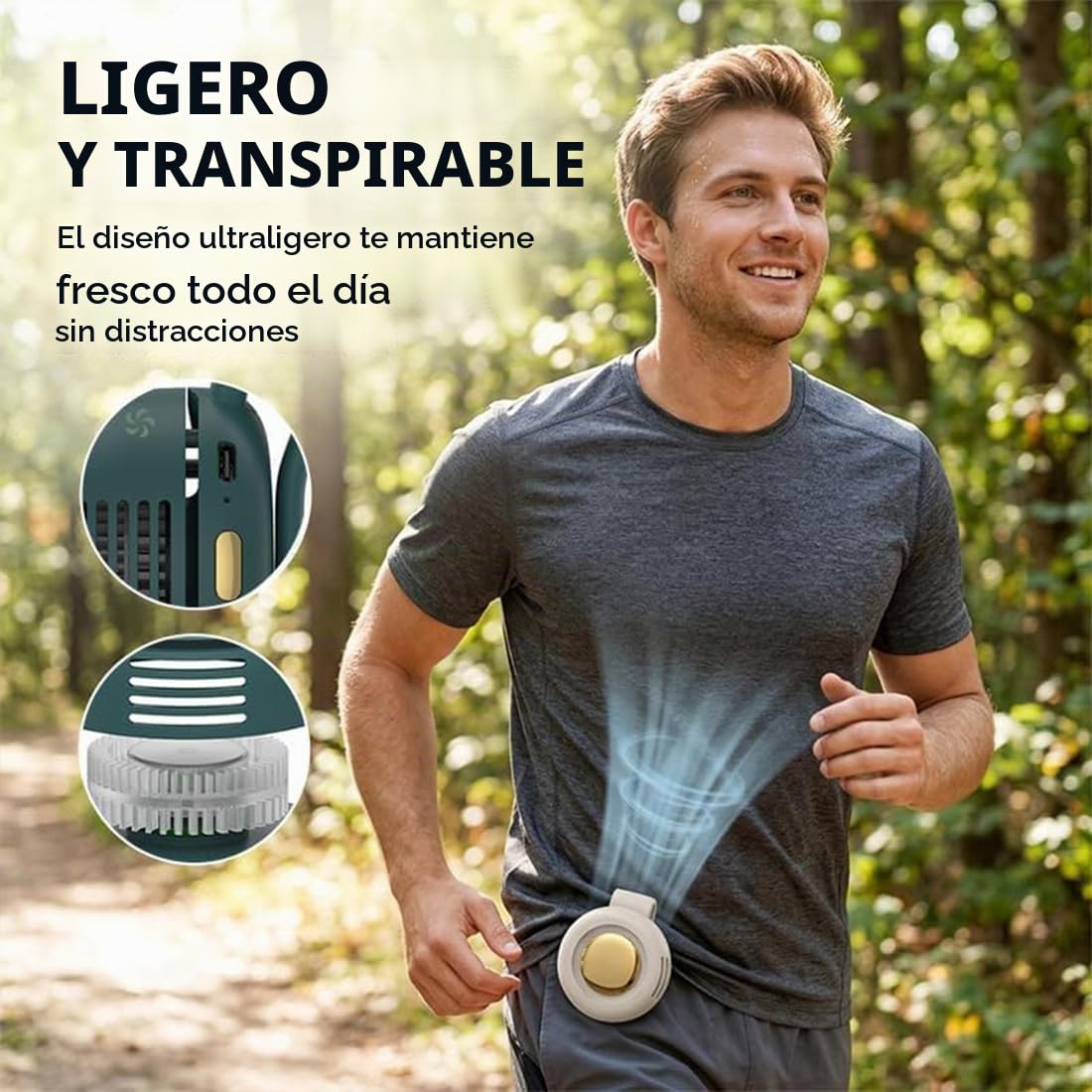 Mini ventilador portátil sin aspas con clip, mini ventiladores silenciosos de 3 velocidades, mini ventilador giratorio de 360° recargable por USB, ventilador de clip con USB-C, adecuado para