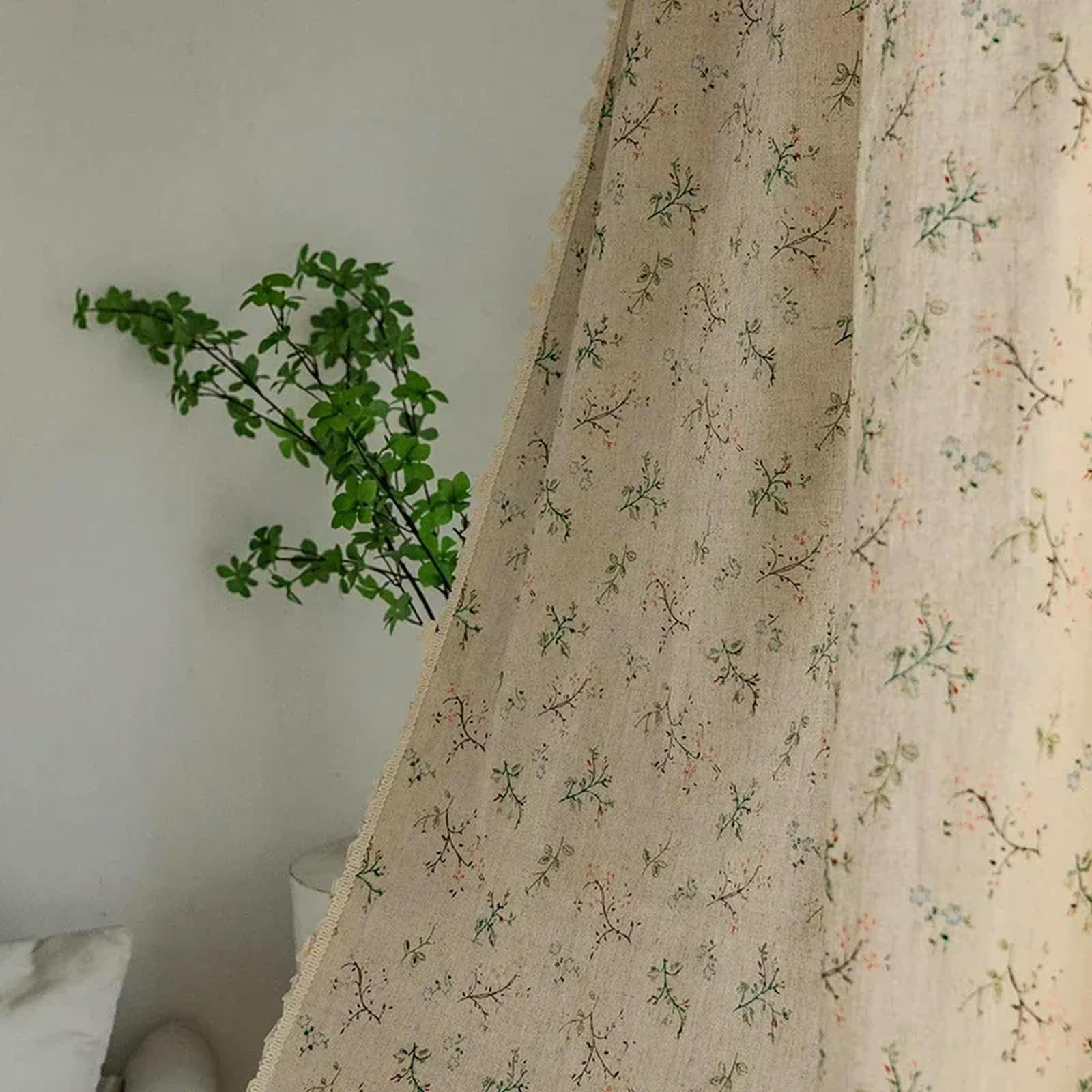 Zasłony wiejskie z kwiatami Półzaciemniające zasłony do salonu Bawełniana lniana Zasłony w stylu boho 1 sztuka Beżowy frędzel Kieszeń na drążek