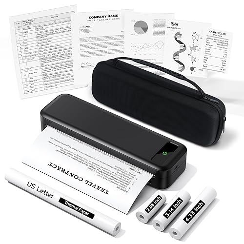TATTMUSE Thermodrucker A4 Kit, 300DPI, Mit Tragetasche und 4 Rollen Thermopapier, Mobiler Drucker A4 für Unterwegs, Tragbarer Drucker Kompatibel mit Phone, Monochromer Reisedrucker, Schwarz - 1 Drucker + 4 Rollen Thermopapier + 1 Etui - Schwarz