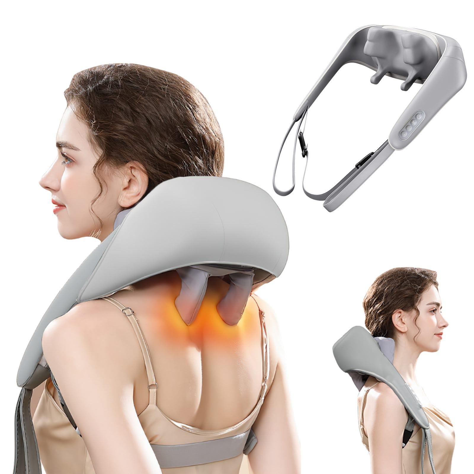 Masajeador De Espalda Y Cervical Con Calor,Inalámbrico 5D Shiatsu Dispositivo de Masaje Eléctrico Para Cuello, Espalda,Piernas,Hombros,Masajeador Shiatsu para Oficina del Hogar,Regalos para Meres Papá
