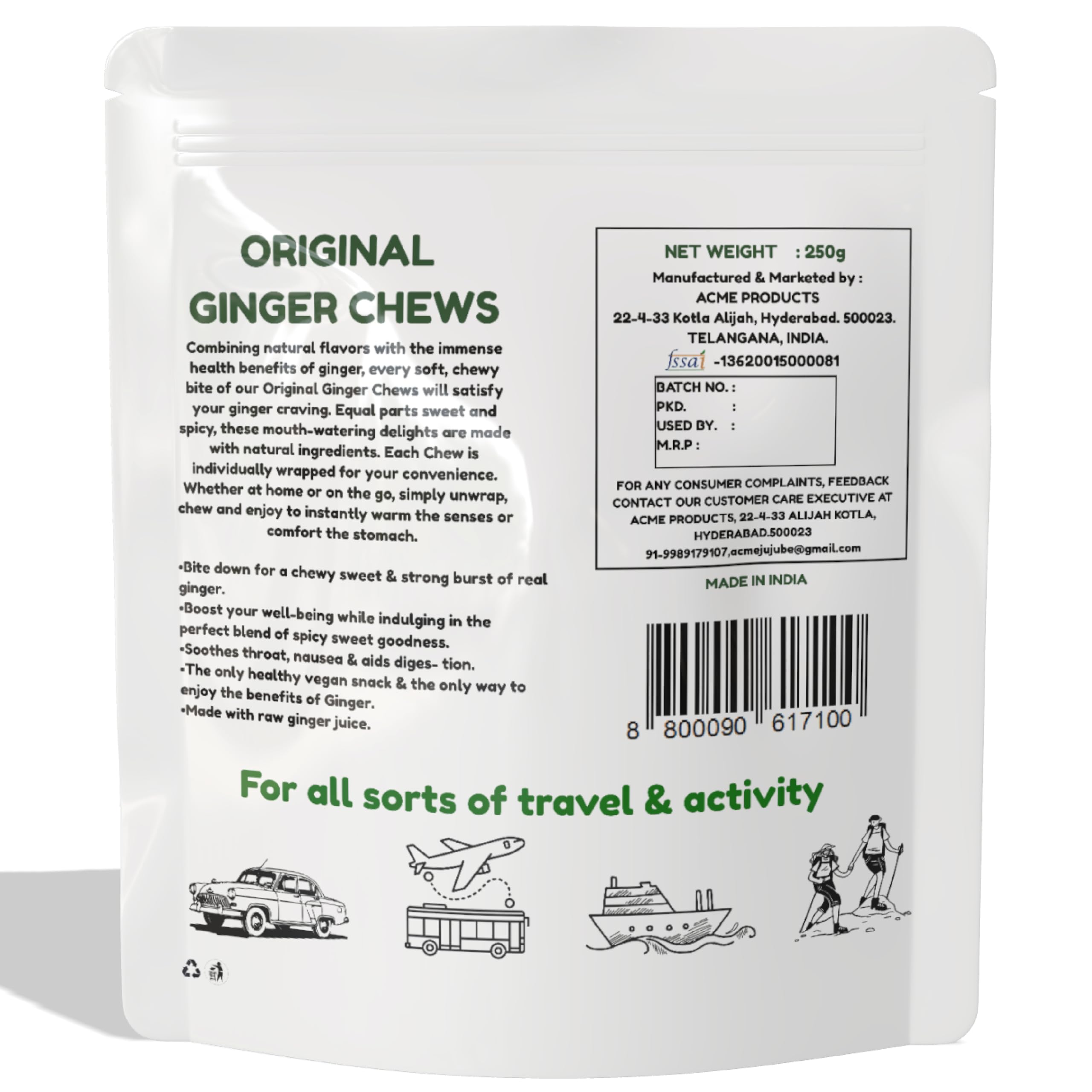 Acme Ginger Chews 250g | Made with Raw Ginger | Helps in Nausea Relief | Soothes Throat | Travel-Friendly Candy for Motion Sickness, Digestion & Immunity | No Artificial Flavours - Image 2 thumbnail