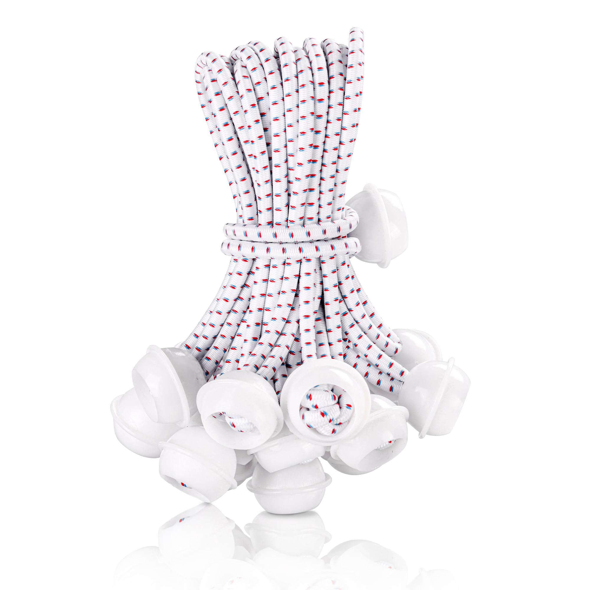 WEBSUKA 25 Pack Ball Bungee Cord, 2Colors–4"&6"&9" Size, Heavy Duty Tarp Bungee Cords, Thickness Tie Down Strap for Camping, Tents, Shelter, Cargo，Holding Wire, Awning White-9"