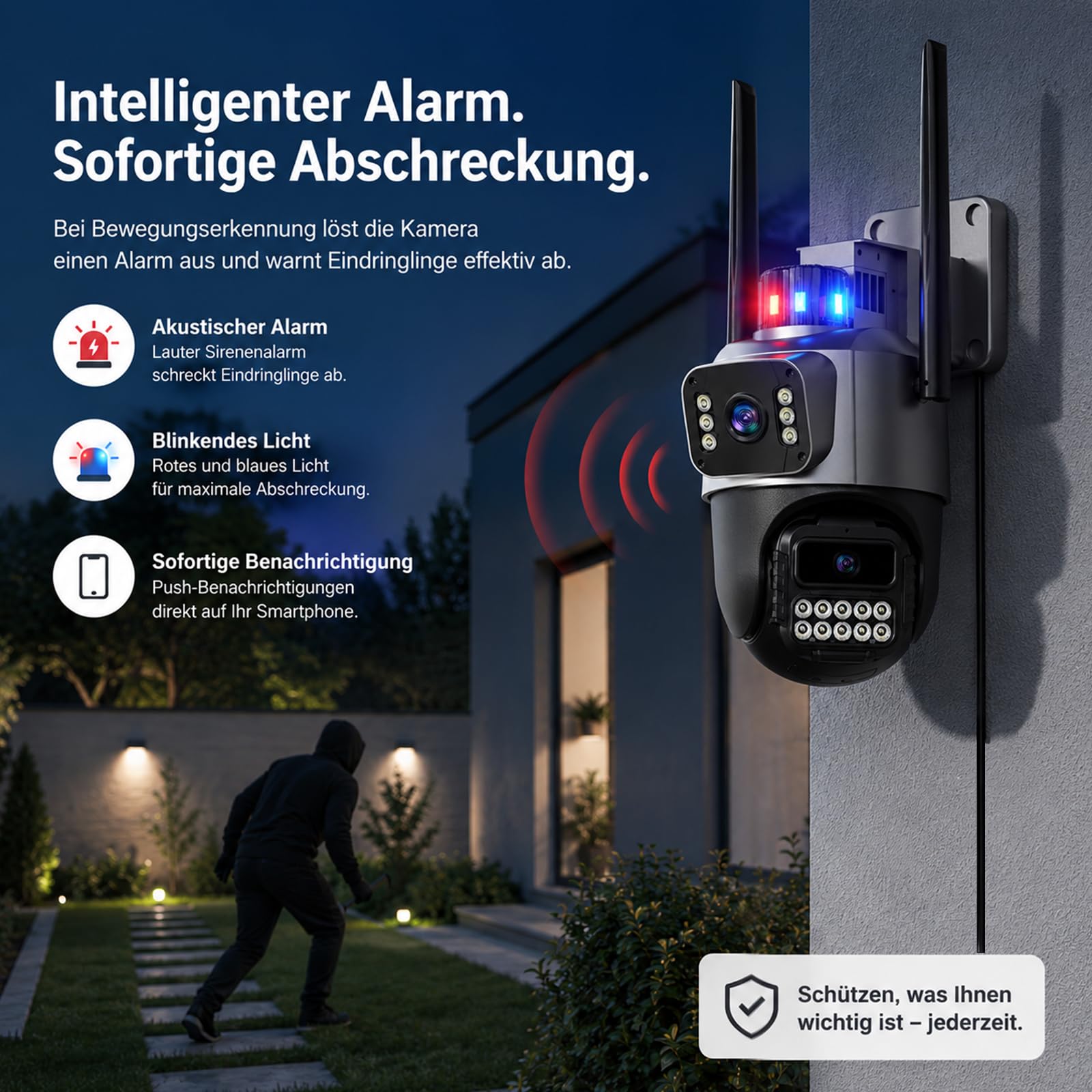 Überwachungskamera Außen, 6MP Dual-Lens WLAN, 2.4/5 GHz | Kamera mit Großem Sichtfeld und Schwenk/Neigefunktion, Farb-Nachtsicht, 2-Wege-Audio, Bewegungsmelder, IP66, SD/Cloud