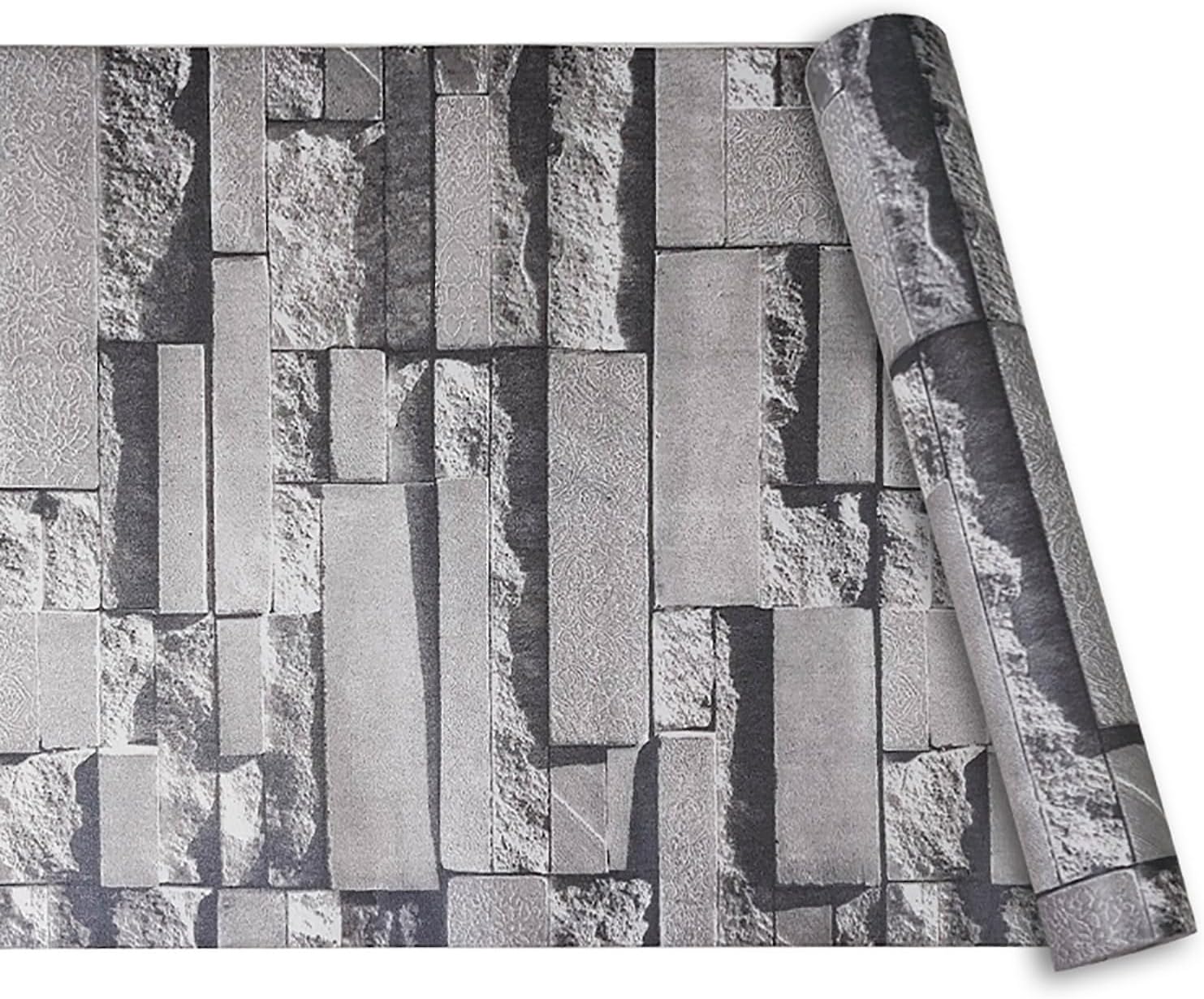 Rustic Grey Brick Wallpaper - 3D Brick & Stone Pattern Effect - Non-Woven Fabric - Industrial Anti-Fouling Texture - Vintage Slate for Bedroom, Living Room, Lounge, Hallway