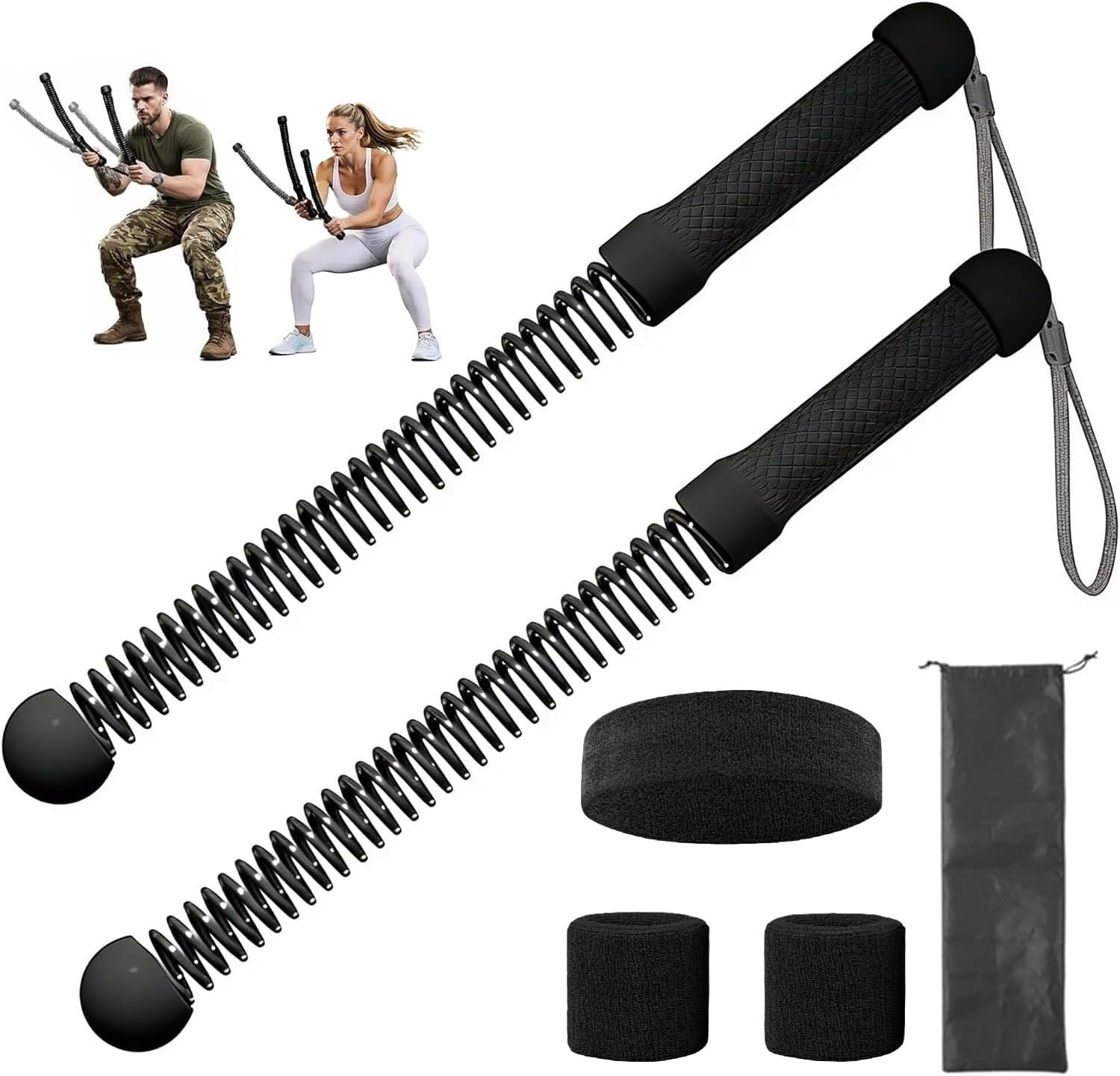 Ropeless Battle Ropes, 2PCS 17.3" Portable Cordless Workout Ropes for Home Gym - Weighted Exercise Equipment for HIIT, Strength Training & Cardio with Non-Slip Handles (Black)