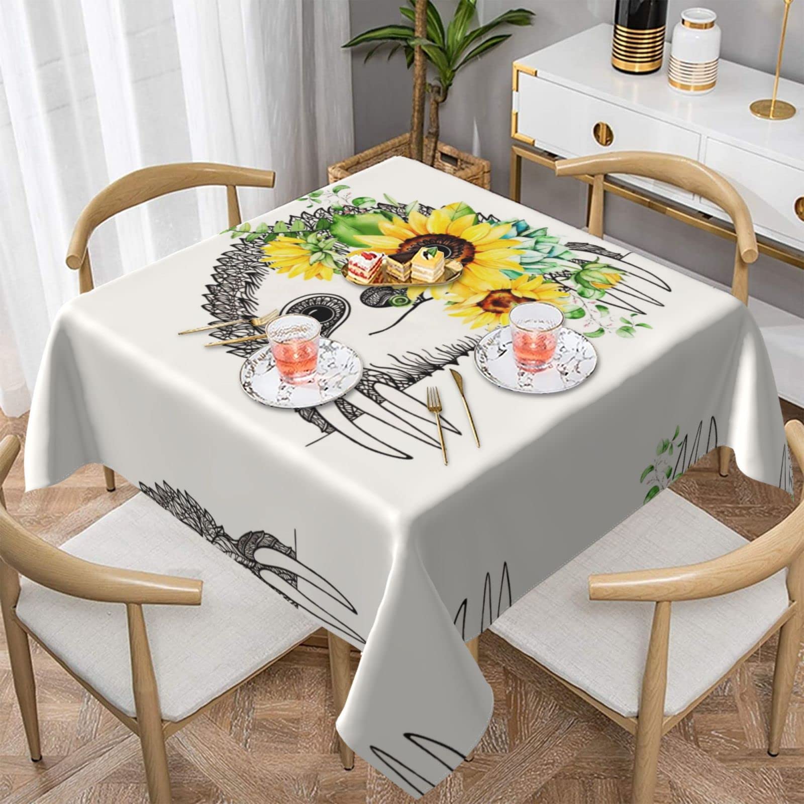 Lawenp Sloth Sunflower Square Wrinkle-Free Table Cloth Cover Table Decorative for Wedding Dinning Party Banquet Tabletop