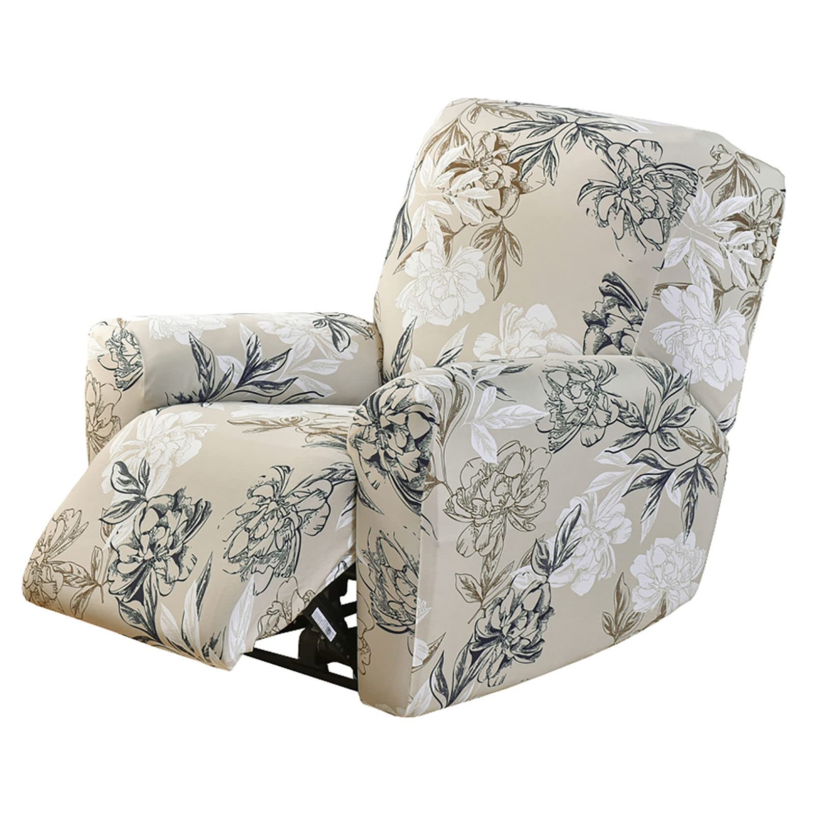 JHLD 1/2/3 Seater Stretch Recliner Cover, Printed Recliner Chair Cover With Side Pocket Machine Washable Recliner Slipcovers Recliner Protector For Living Room-K-1 seater