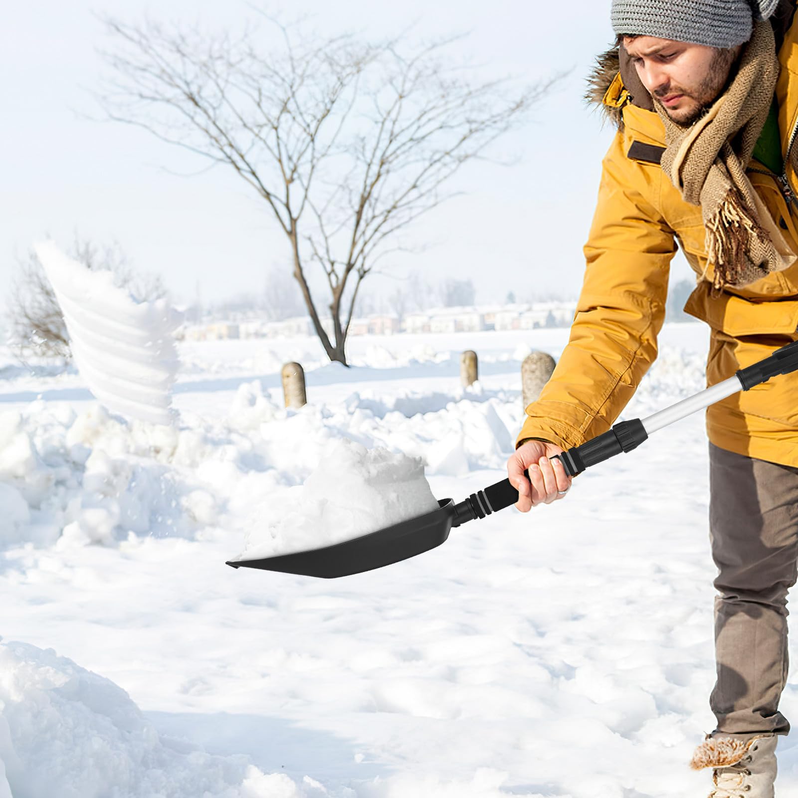 FRCOLOR Pelle à Neige Outil de Déneigement Hivernal en ABS et Alliage Légère Rétractable pour Déneigement de Voiture pour Conduite en Hiver et Randonnée