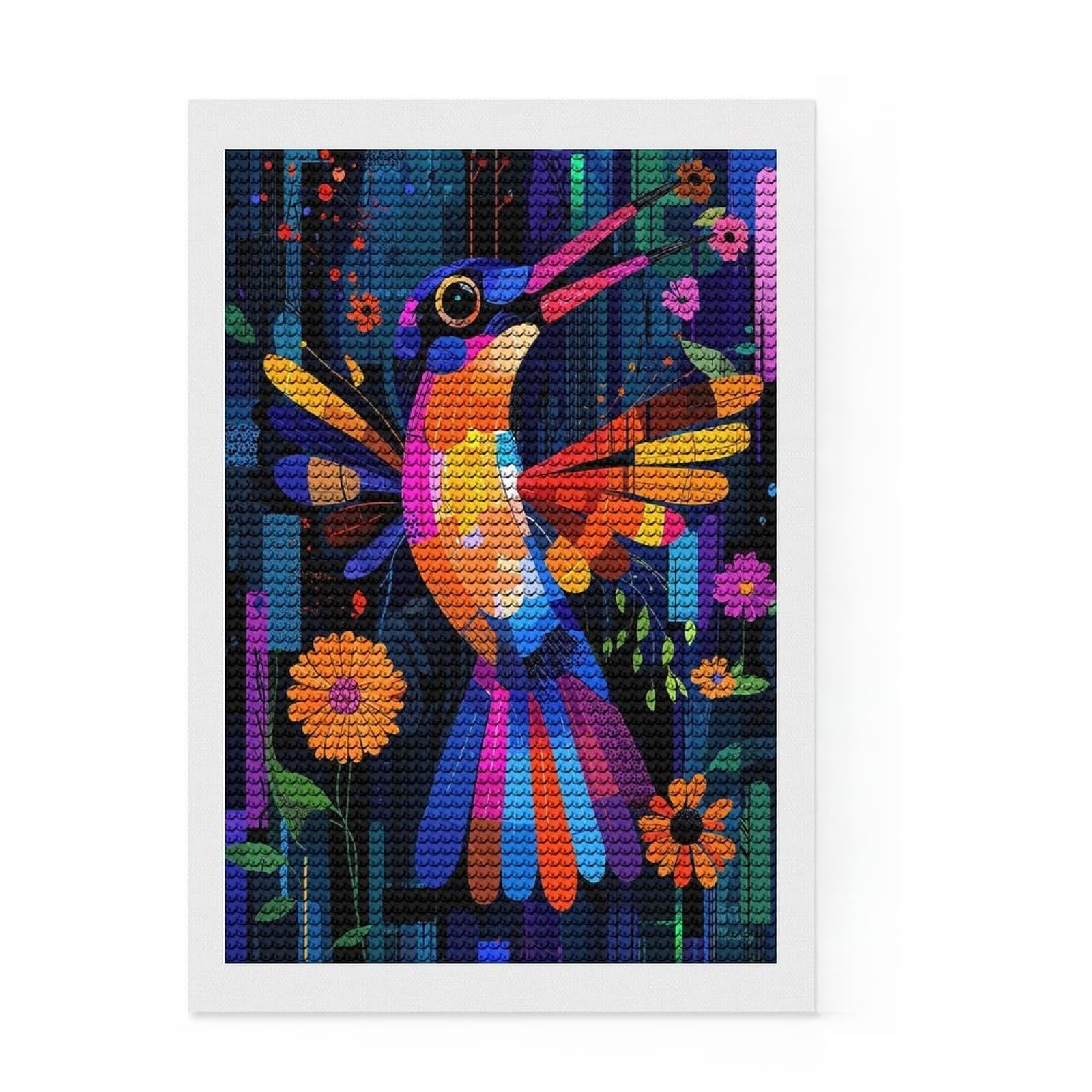 Junmoney Expressionist Geometry Hummingbird – Vibrant Abstract Nature Art DIY Diamond Art Canvas Kit 8"x12", for Teens, Pleasing Wall Art Project, Aesthetic Room Decor, Christmas Gift