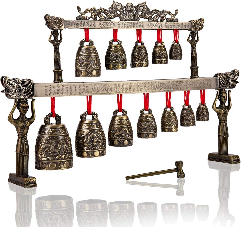 YIZIJIZI Chinese Antique Home Zinc Alloy Chimes Retro Style Bronze Bell Decoration Chinese Classical Percussion Instrument Etiquette Cultural Representation (Round Chime)