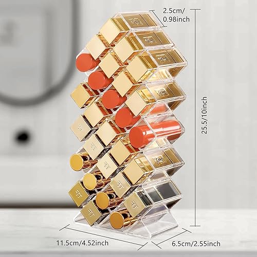Miniatura 2 de Hebaogugu Organizador de lápiz labial, 28 ranuras para lápiz labial acrílico, organizador apilable de brillo de labios, soporte de torre de lápiz