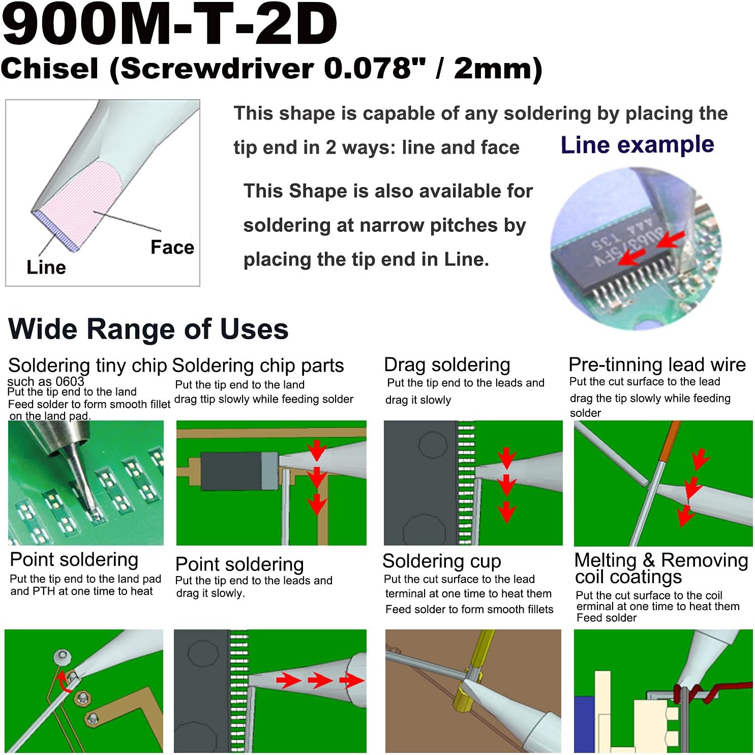 900M-T-2D Chisel Screwdriver 0.078" / 2mm Soldering Tip Replace for 907ESD 936ESD 937 64-053 3020-XTS M12SI-0 936B 853D Solder Iron Tips (10)