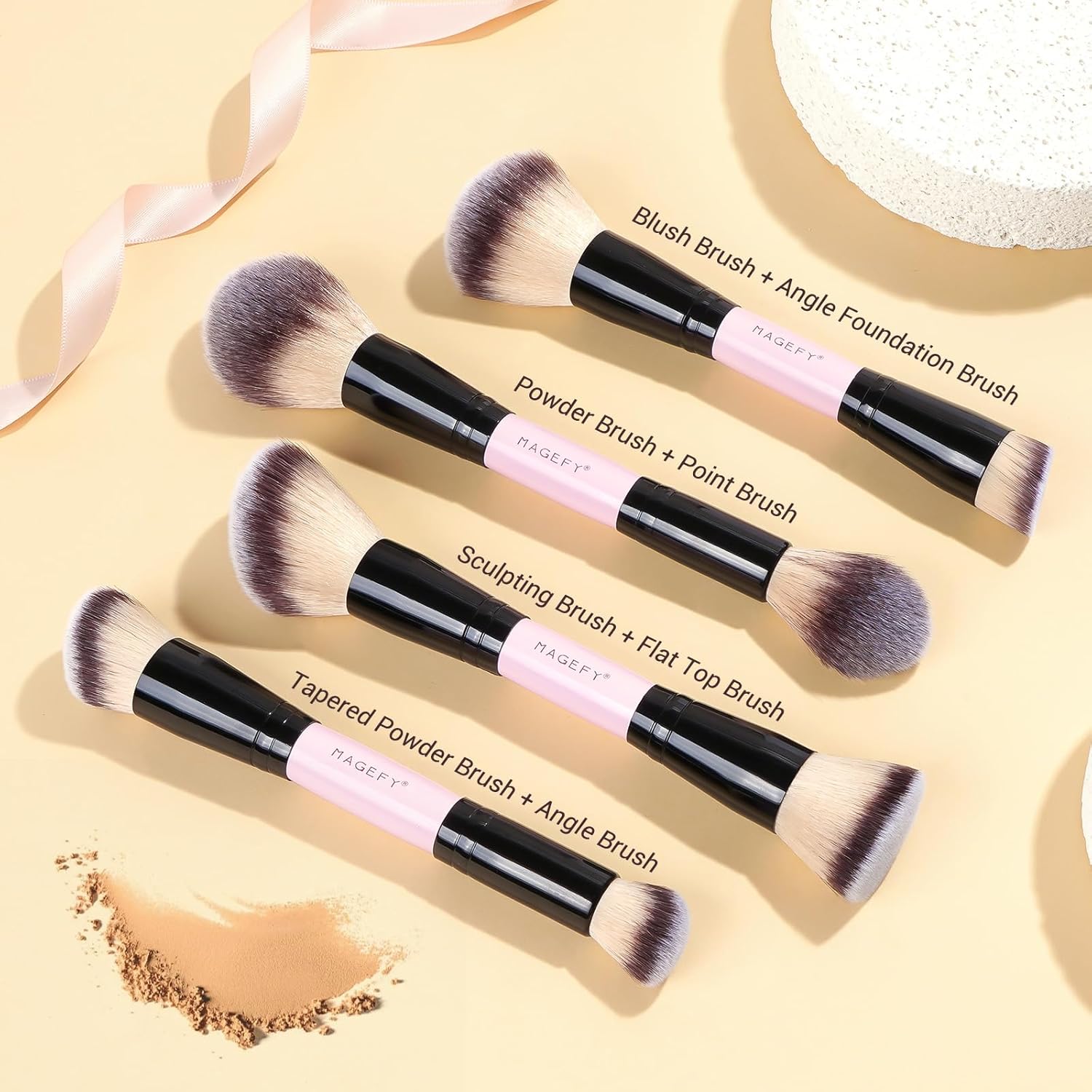 MAGEFY Makeup Brushes 12Pcs with Bag, Double-End Multi-functional for Foundation Powder Blush Eyeliner Eyeshadows brushes with Gift Box,Pink