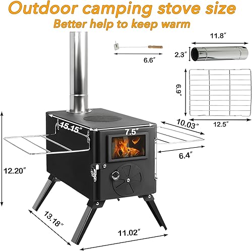 Miniatura 7 de Estufa de leña portátil de acero inoxidable para exteriores, estufa de calefacción de gran tamaño de 22 pulgadas para tienda de campaña, camping,