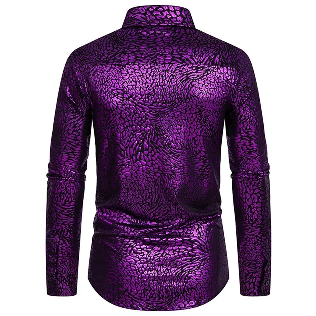 Camisa ajustada con botones para hombre, camisa de vestir de manga larga para fiesta, etapa de graduación, camisa de baile de los años 70