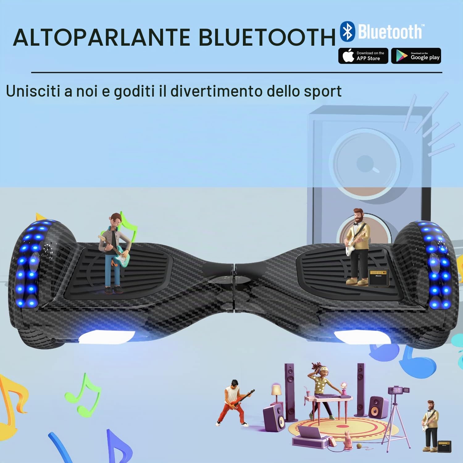 RCB Hoverboard 6.5 inch Auto-bilanciato Hover Board con Colorato luci sulle Ruote e Bluetooth, Il miglior Regalo per Bambini e Adolescente
