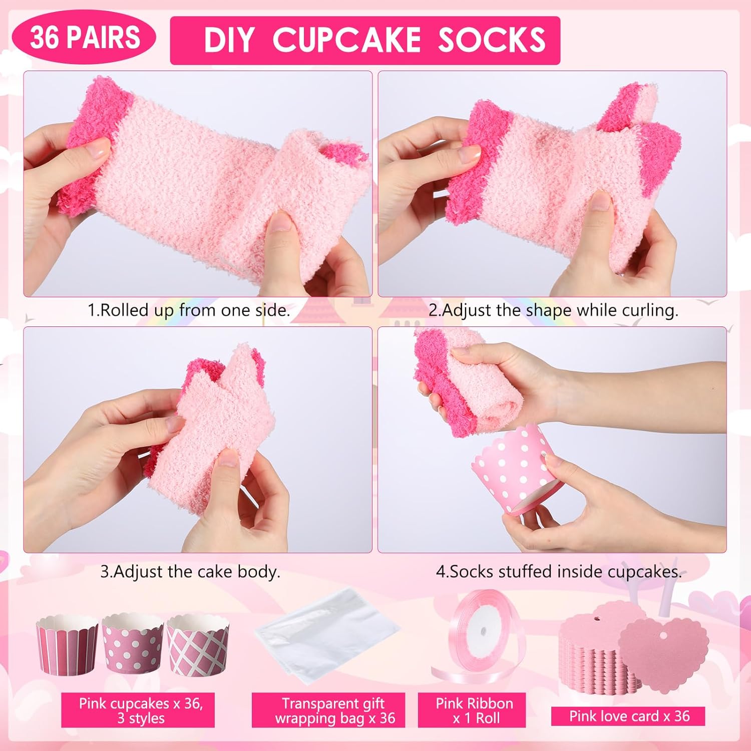 36 Pcs Fuzzy Cupcake Socks Women DIY Fuzzy Socks with Gift Box and Cards Holiday Presents - Image 5