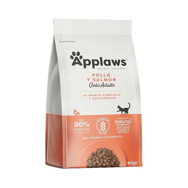 Applaws Alimento Seco Natural Completo para Gatos Adultos, de Pollo con Salmón - 400g Bolsa Resellable