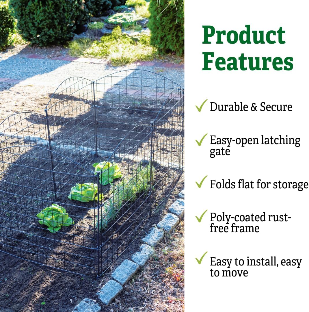 Gardeners Supply Company 6 Panel Critter Garden Fence with Gate | Outdoor Lawn Vegetable and Flower Garden Fencing with Metal Wall Panels Protection Agaisnts Wild Animals | Creates 14 ft of Fencing