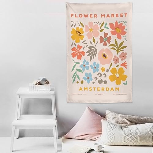 Miniatura 8 de Chordity Tapiz para colgar en la pared, diseño botánico danés de flores, para decoración del hogar, sala de estar, dormitorio universitario, póster