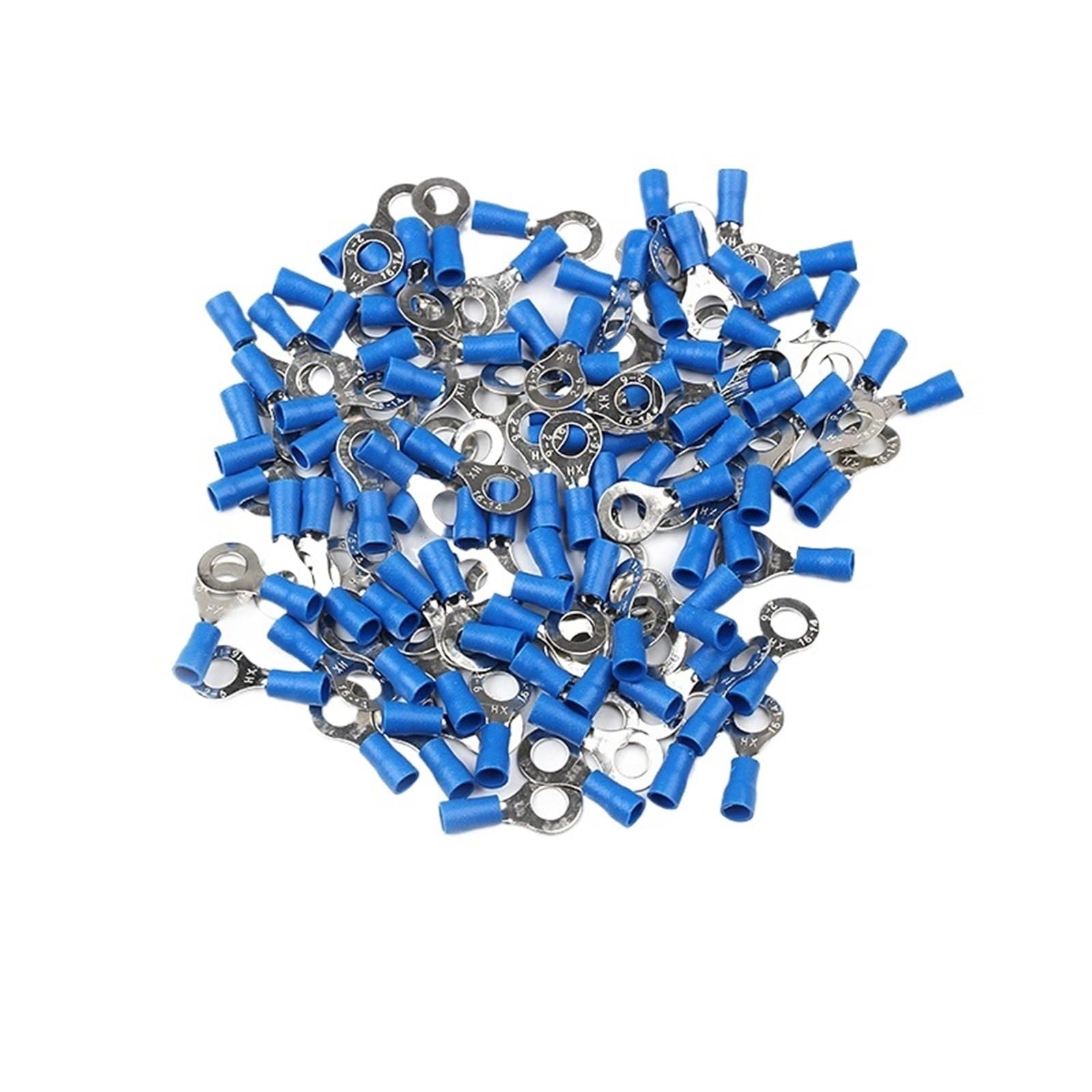 Cqahdsevf Blue Rv2-6 Electrical Ring Terminals, 10-100Pcs M4-M6 Blue Ring Insulated Crimp Terminal Rv2-4/5/6 For Auto Motorcycle Marine(,50Pcs)