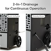 Vista 3 de Deshumidificador comercial de 105 pintas para sótanos y espacios industriales - Bomba integrada, manguera de drenaje, funcionamiento continuo