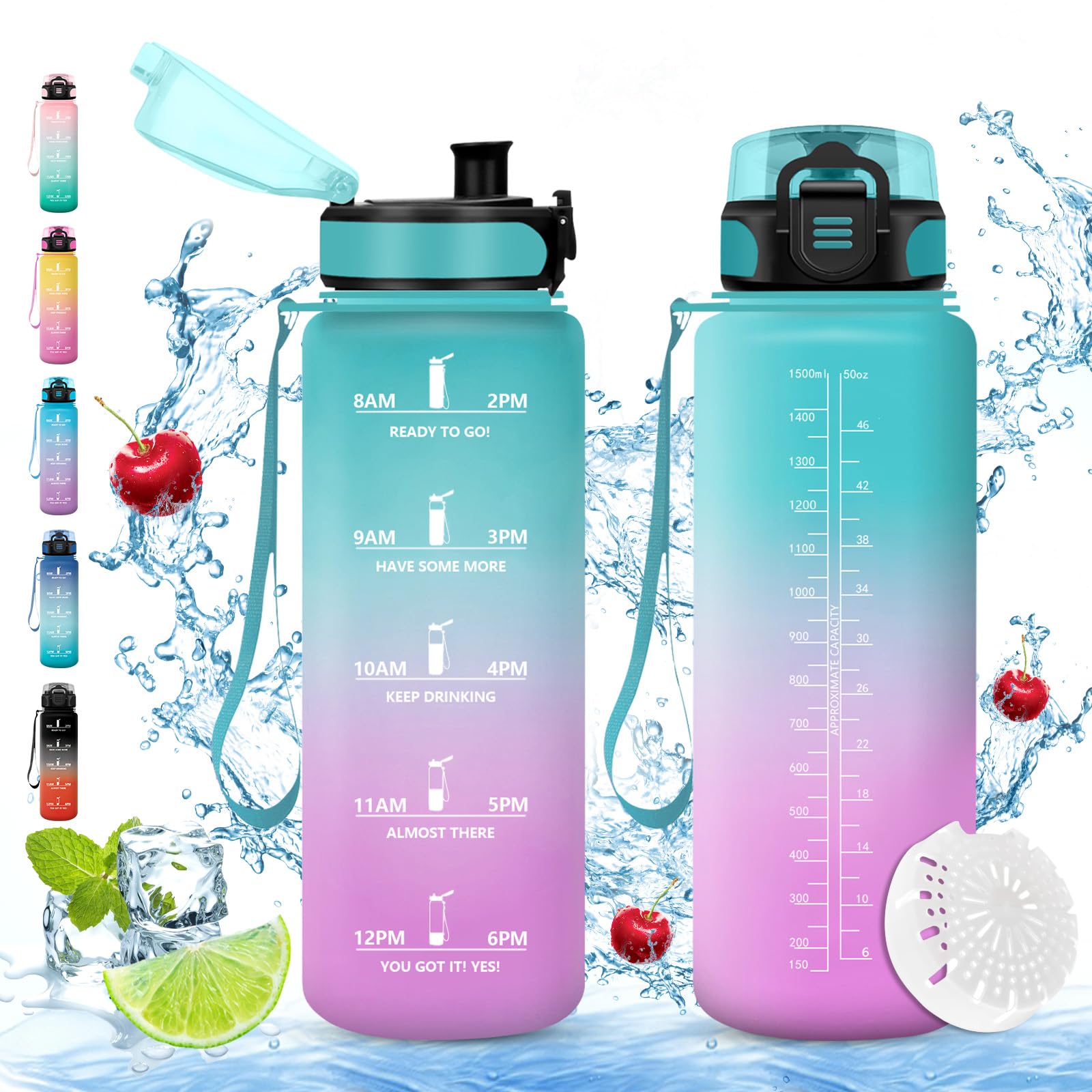 Vikaster Large Drinking Bottle, 1500 ml BPA-Free Drinking Bottle, Bicycle Water Bottle, Leak-Proof, Suitable for Carbonated Drinks, Sports Water Bottle for Bike, Fitness, Outdoor