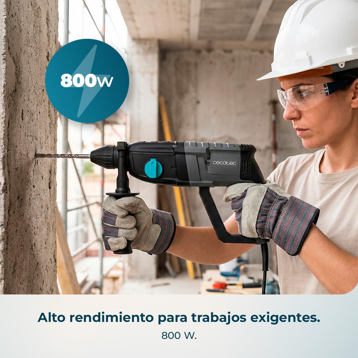 Cecotec Martillo Percutor SDS PowerForce 4000 Atomic. 800W, Energía de Impacto 3J, Función 3in1, Adaptador para Brocas Convencionales, Incluye Brocas y Cinceles, Cable de 3m, Maletín de Transporte