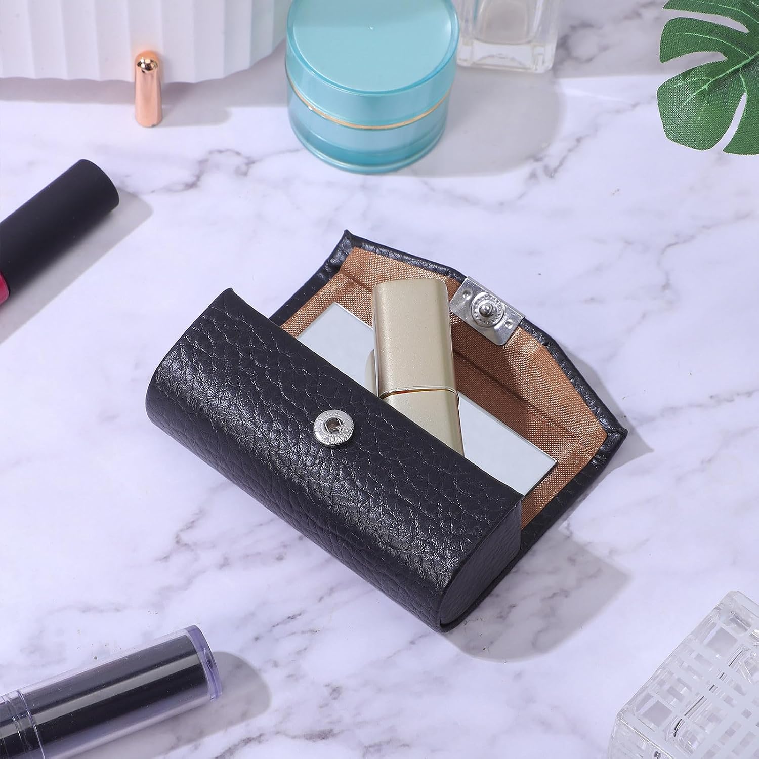 Portable Lipstick Storage Holder with Mirror Small Lip Gloss Case Compact Single Lipstick Container for Women Travel and Daily Use