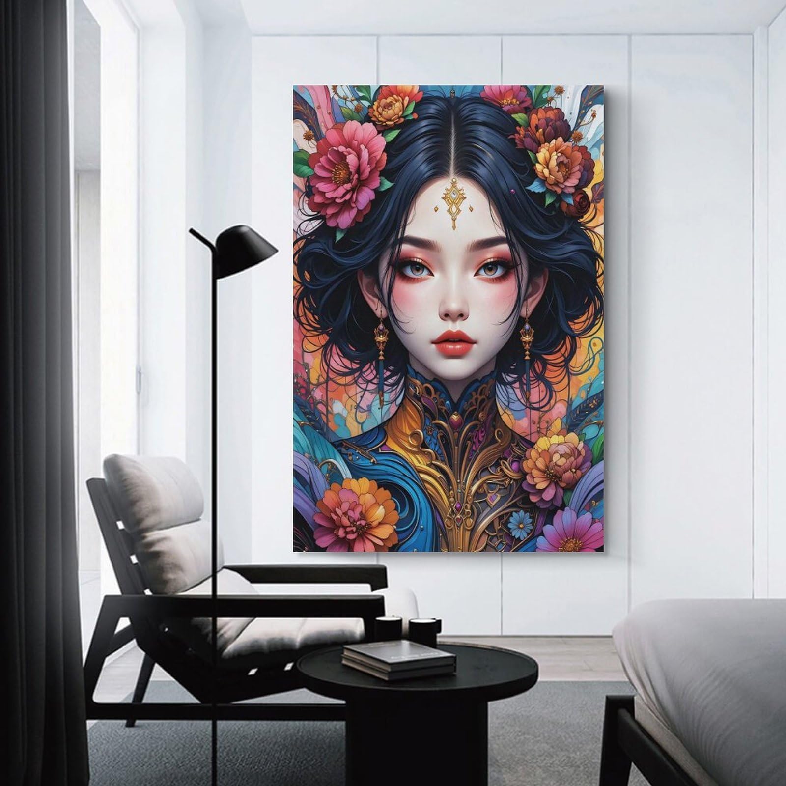 Junmoney Canvas Wall Art Floral Fantasy Portrait, 24x36inch(60x90cm), for Living Room, Bedroom, Office Or Hallway, Decorative Artwork with Broad Appeal