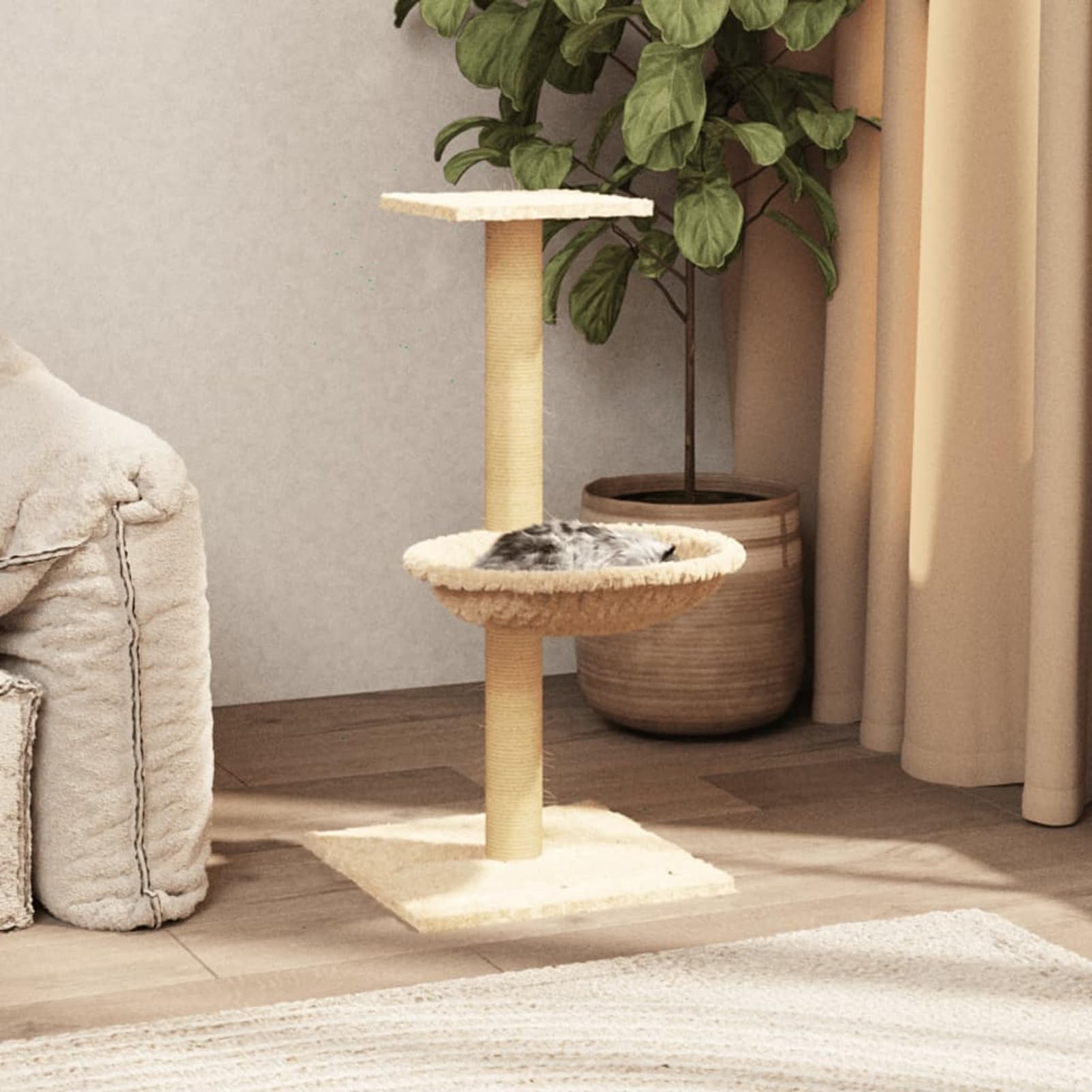 Homgoday Arbre à chat avec mât griffoir en sisal crème 74 cm, chat jeu, jouet chat, arbre à chat
