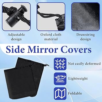 2 Pcs Side Mirror Covers with Drawstrings, Rearview Accessories