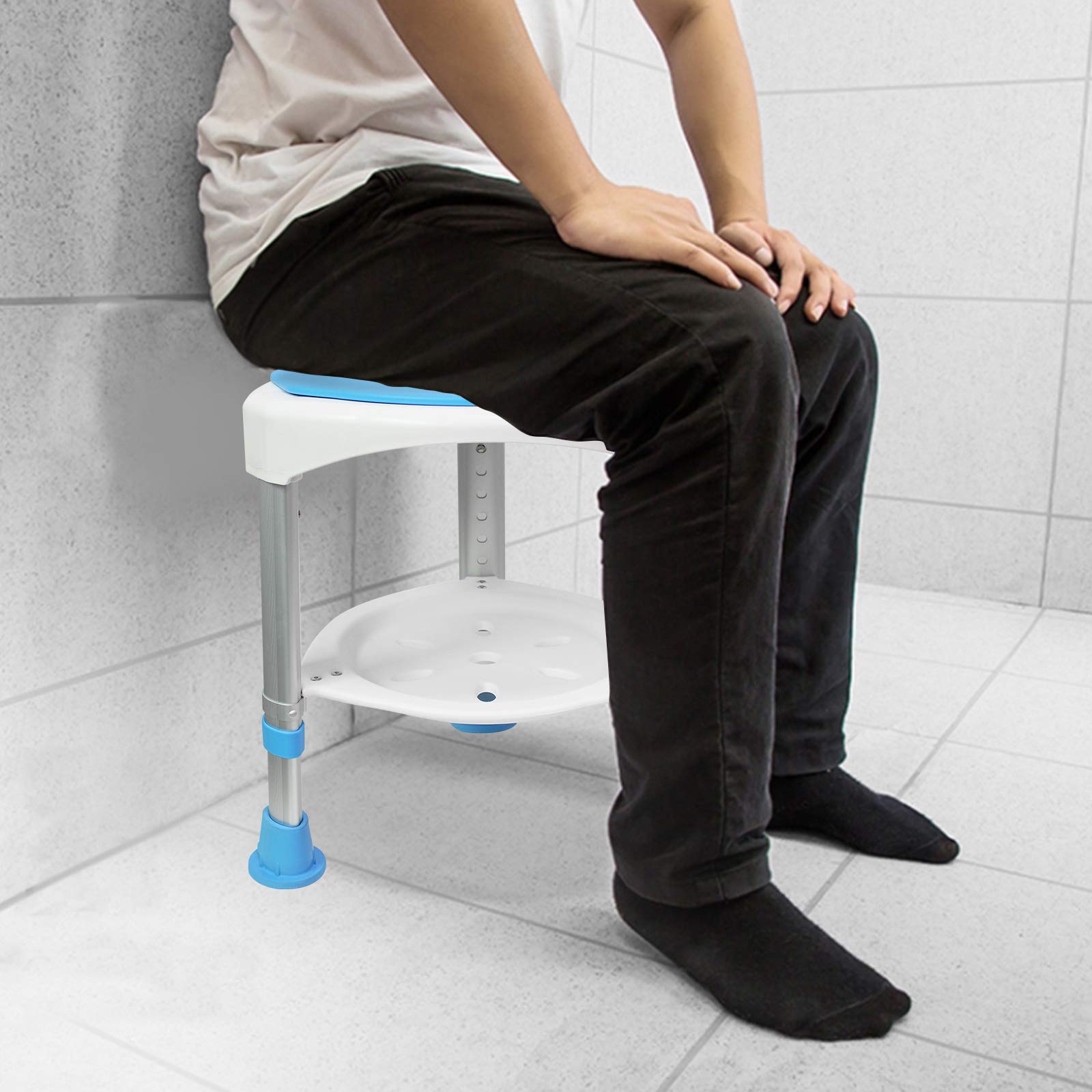 Taburete de ducha giratorio 360°, altura regulable, antideslizante, asiento de ducha, asiento de baño, taburete de aluminio y plástico (tipo B)