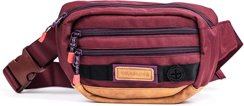 Utility Fanny Pack stores Treats, Balls, Keys in 3 Pockets with adjustable strap and Poop Bag dispenser (Huckleberry)