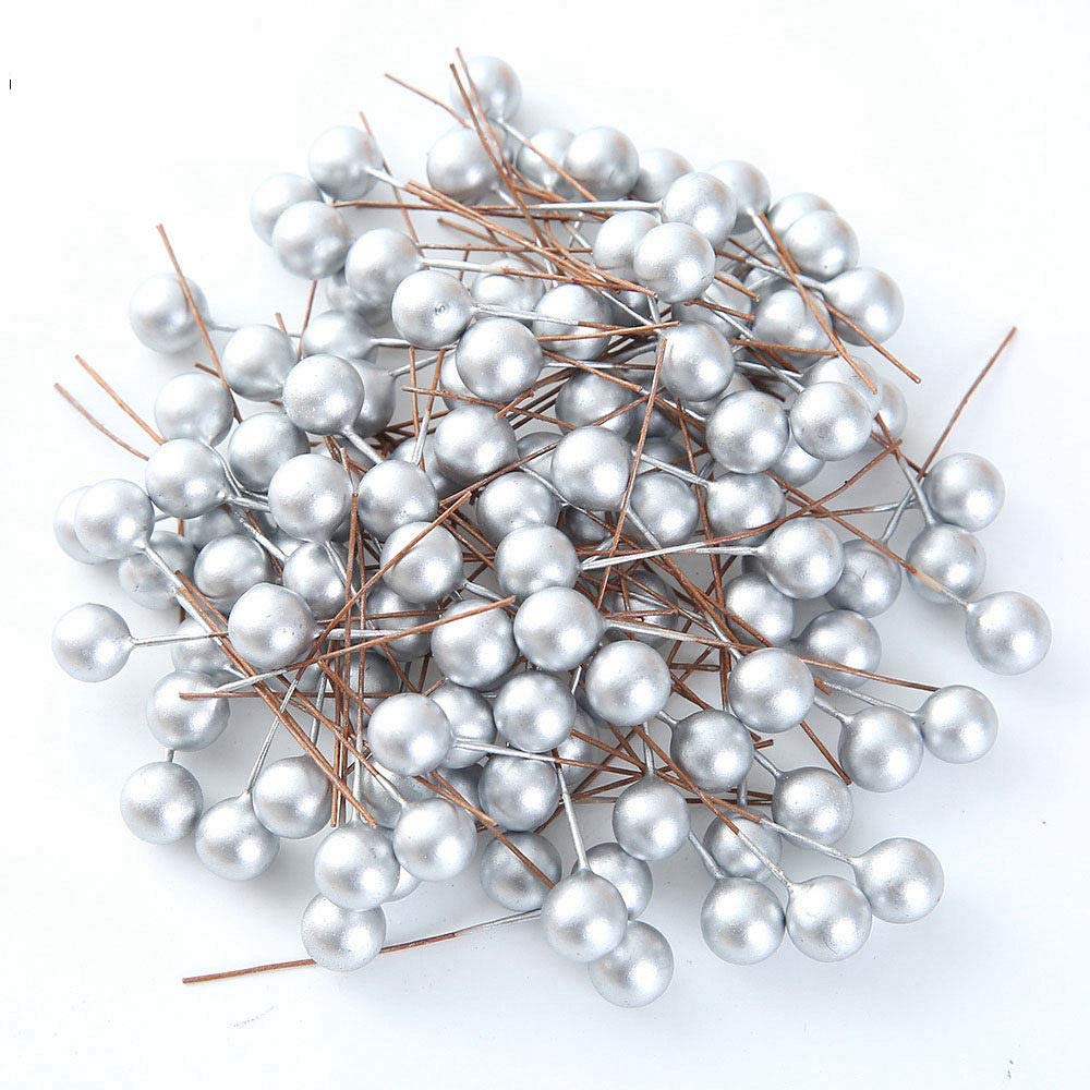 Kubert 400 Artificial Holly Berries, 400 Stems Mini Christmas Fruit Berry for Christmas Tree Decoration and Wreath & Garland Making ?Silver?