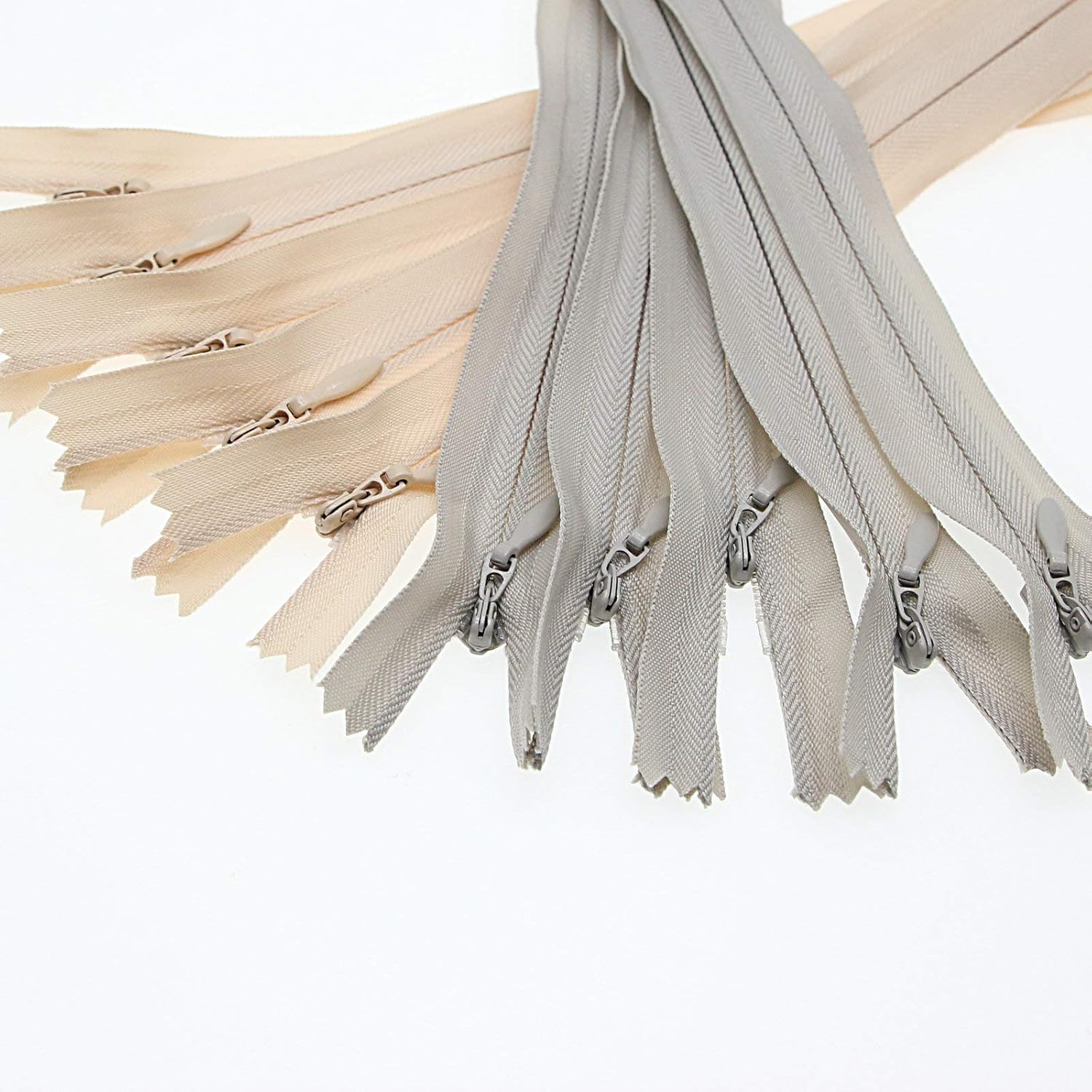 16 Inch Invisible Zippers Beige Grey Color 40.64 cm Closed End Nylon Coil Hidden