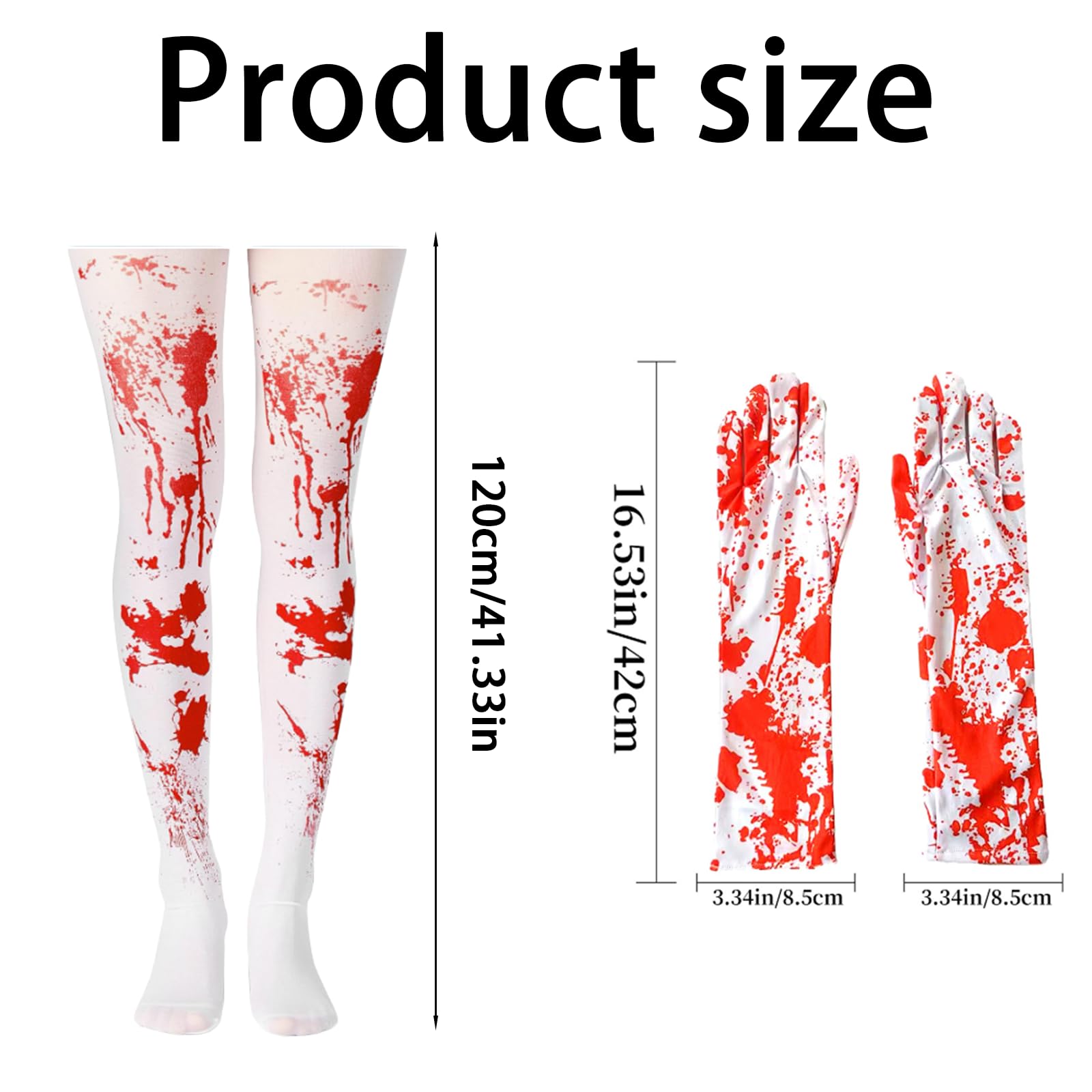 GWAWG 2PCS Girls Blood Stained Tights and Blood Gloves for Kids Halloween Costumes Red and White Blood Stained Tights for Ages 7-12 Long Sleeve Full Finger Gloves Women Stockings for Halloween Cosplay - Image 2