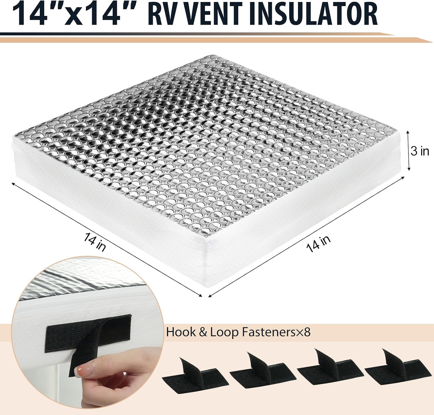 RV Vent Insulator - 14″x14″x3″Skylight Insulator Cover with Aluminum Reflective Surface - Reduce Heat Transfer & Increase A/C Efficiency Sunroof Shade Vent for Camper RV Trailer (2 Pack)
