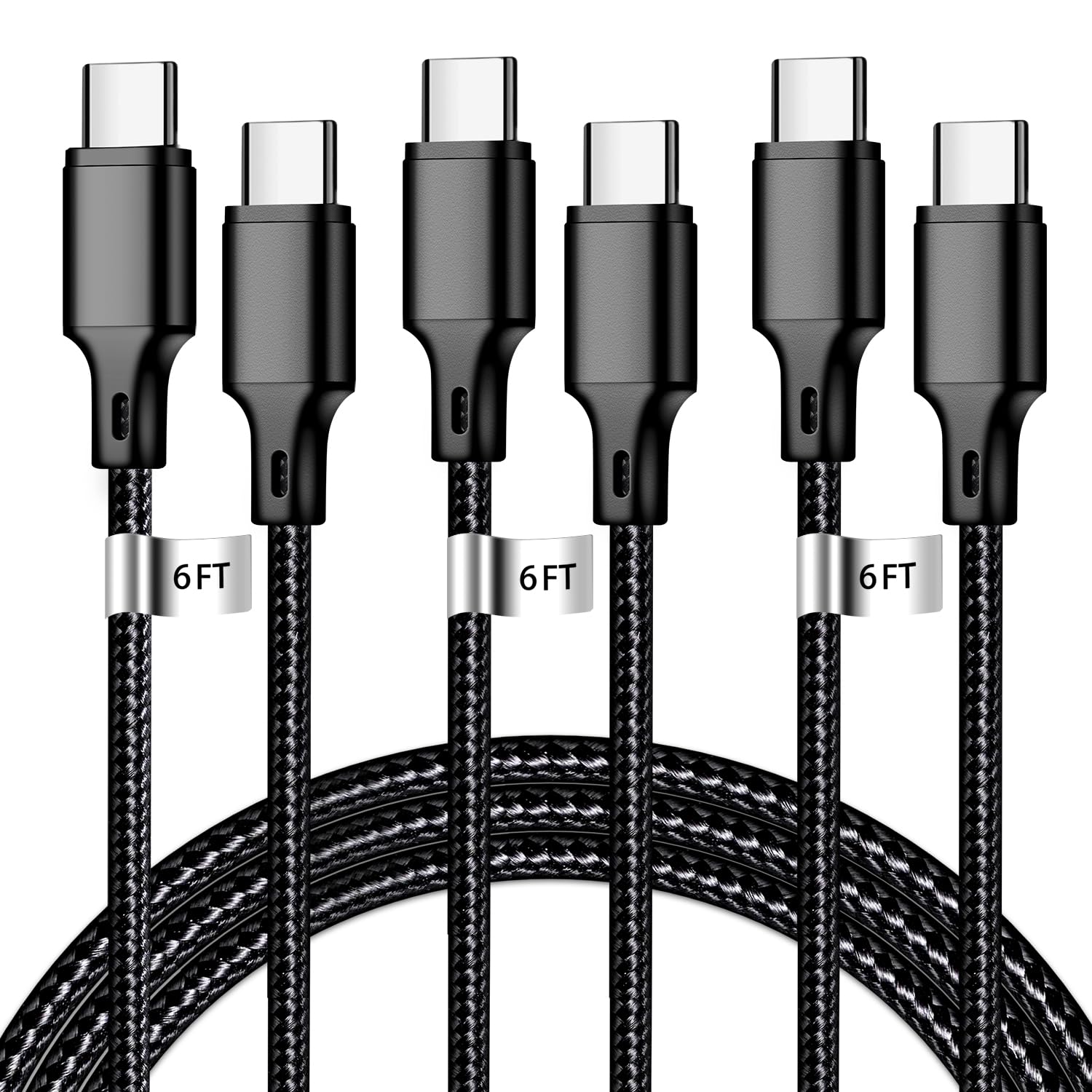 cugunu Cable de carga USB C a USB C, nailon trenzado, paquete de 3 unidades de 60 W, 6.6 pies, cable de carga rápida tipo C, compatible con iPhone 15 16/Pro/Pro Max/Plus, iPad Pro, Air5, MacBook