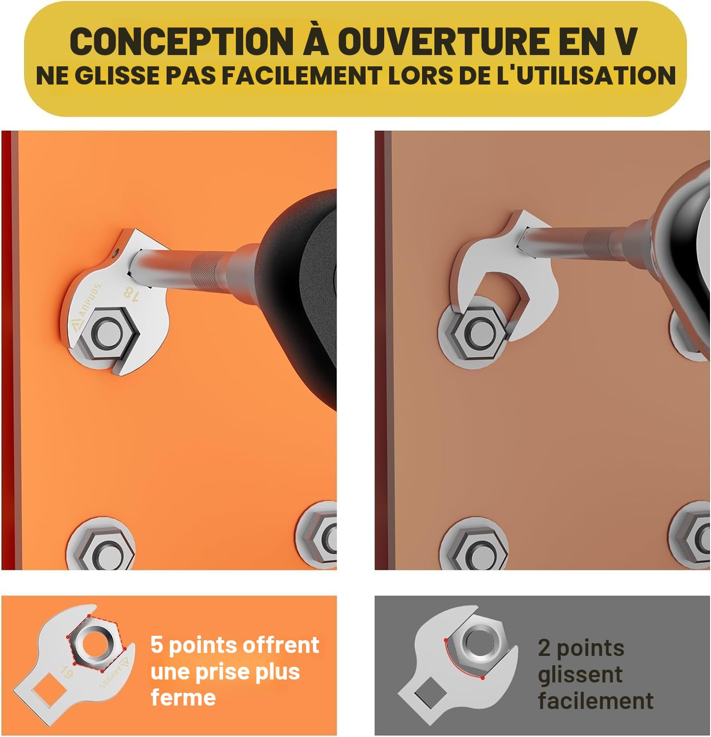 ANPUDS Jeu de Clés à Pied De Biche 15PCS, 3/8" Clé à fourche métrique, Clé Crowfoot Taille avec D'extension 75/125mm, Adaptateur 1/2"-3/8" Boîte de Rangement Portable