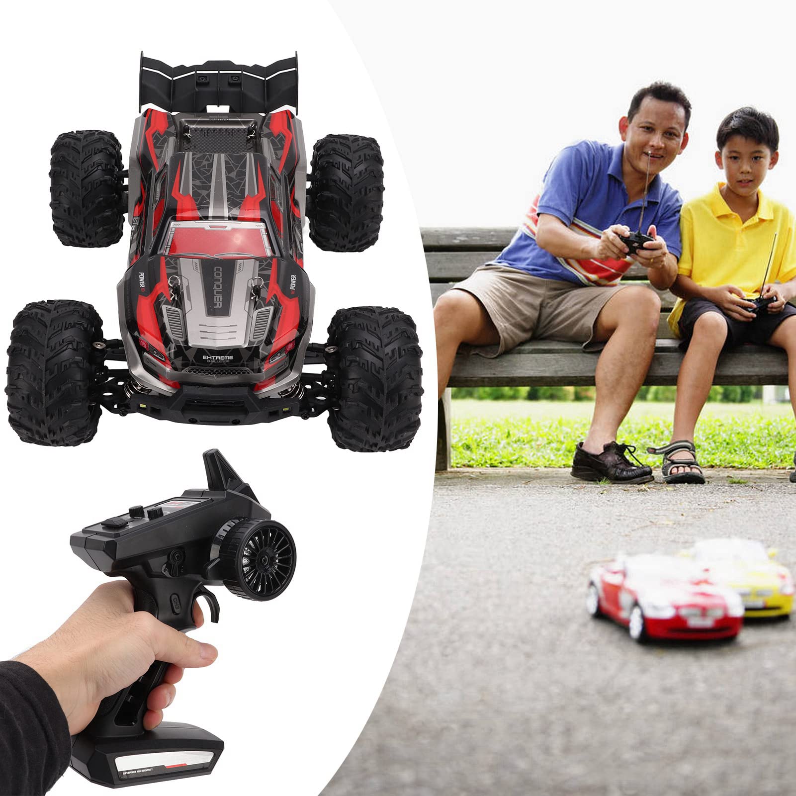VGEBY 1/16 Remote Control Car, 38 Km/H RC Fuoristrada Crawler 2.4G 4WD RC Crawler in Scala Reale con Luce a LED Fuoristrada Camion Giocattoli(Rosso