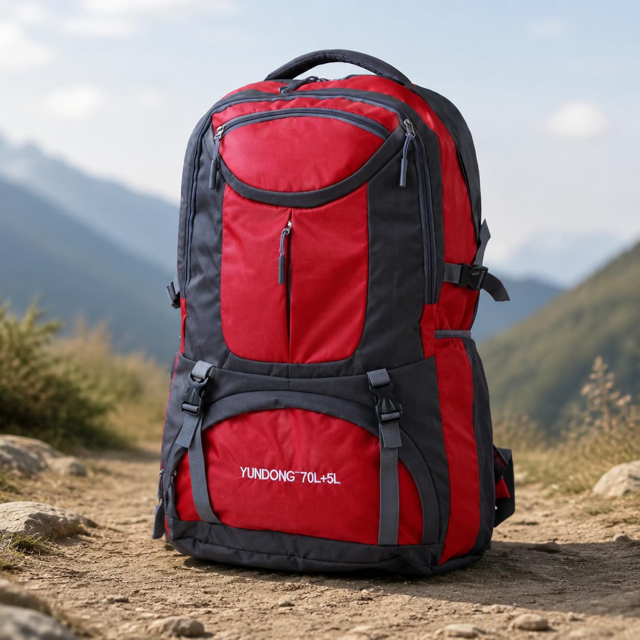 Zaino da Viaggio Rosso, Zaino Trekking Montagna Unisex Traspirante, per Escursioni e Sport Outdoor, in Tessuto Resistente, 75L