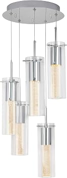 Artika OME64B-HD2 Essence Spiral 5-Pendants Indoor Light Fixture with Integrated Led with Premium Glass and Dimmable, Chrome Finish