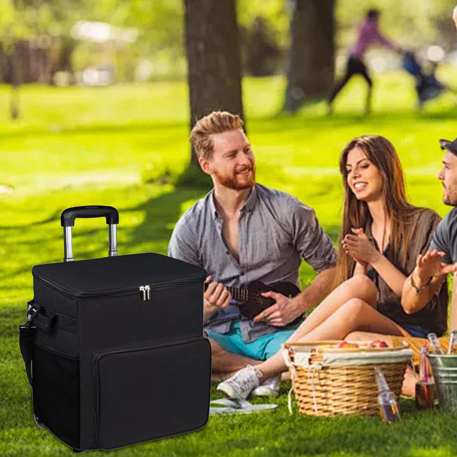 Cooler on Wheels - Carrello con ruote, carrello con manico, 35 l, isolato, a prova di perdite, borsa da viaggio per esterni, patio, picnic, campeggio, shopping