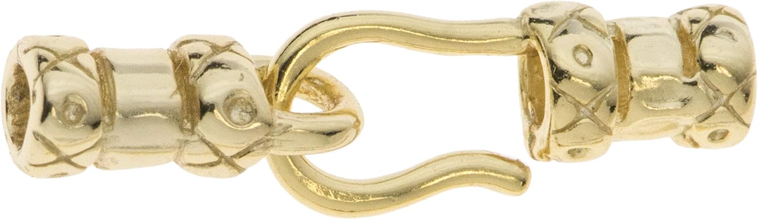 .925 Sterling Silver Crimp Bead End Hook & Eye For 2mm Leather Bead Cord/Findings/Antique Bright 14K Gold Tone