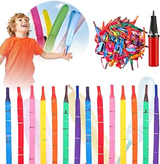 Rocket Balloons 100-Pack with Pump, 40-Inch Whistling Flying Party Balloons, Assorted Colors, Outdoor Kids Toys for Birthdays & Events